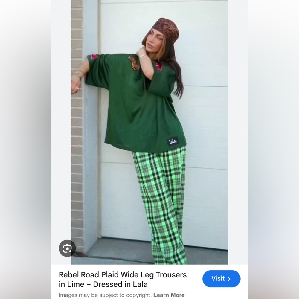 ISO (not for sale!): Dressed in LaLa Rebel Road Plaid Wide Leg Trousers in Lime